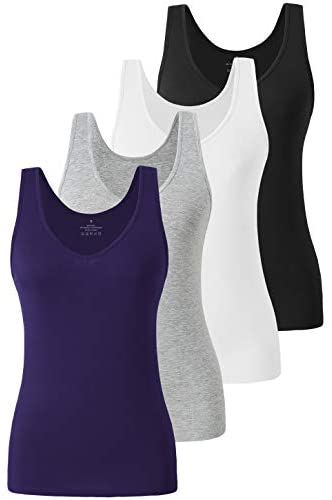Xelky Womens 4 Pack Tank Tops V Neck Undershirt Lightweight Plain Sleeveless Shirts Stretch Basic Wide Strap Tanks(S-XXL)