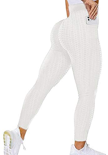 Women's Bubble Hip Butt Lifting High Waist Leggings Honeycomb Textured Tummy Control Yoga Pants Pocket Sport Tights