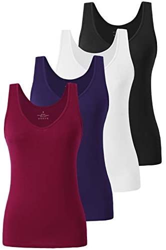 Xelky Womens 4 Pack Tank Tops V Neck Undershirt Lightweight Plain Sleeveless Shirts Stretch Basic Wide Strap Tanks(S-XXL)
