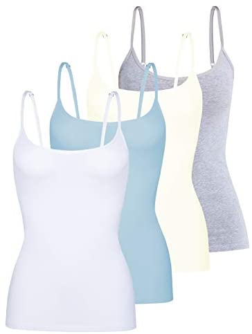 Women's 4-Pack Slim-Fit Camisoles Cotton Adjustable Spaghetti Strap Top Underwear