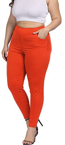 Women Plus Size Skinny Pants Stretch Slim Fit Pull-on High Waist Pants with Pockets