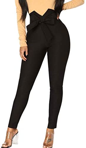 Women's Fashion Paper Bag Waist Pants Casual Bowknot High Waist Long Trousers