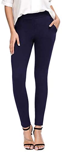 Women's Skinny Leg Work Pull on Slim Stretch Yoga Dress Pants w/Tummy Control