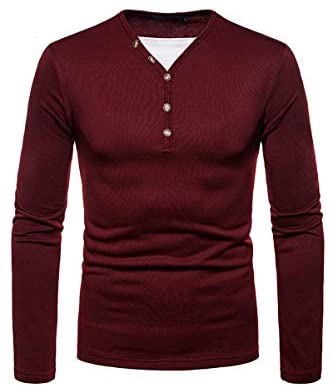 Men's Fashion V Neck Henley Shirt Winter Warm Fleece Lined Long Sleeve T-Shirt