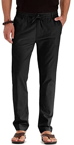 elselect Men's Chino Drawstring Pants Casual Long Khaki Dress Pants Slim Fit Golf Yoga Beach Work Trousers