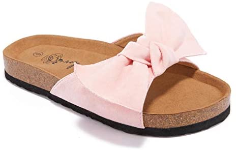 Ruanyu Womens Flat Slide Sandals Open Toe Bowknot Espadrille Slip On Comfortable Cork Sandals
