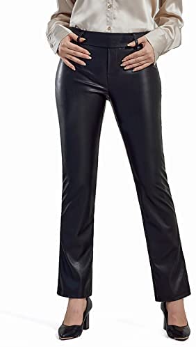 Faux Leather Pants for Women Stretch Black Pants with Pockets