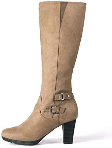 mysoft Womens Knee High Boots Wide Calf Chunky Heel Boots with Zipper