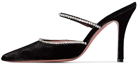 FSJ Women Sexy Rhinestone Slide Mules Pumps Pointed Strappy High Heels Sandals for Party Evening Shoes