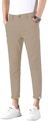 Men's Slim Fit Khaki Pants Stretch Cropped Chino Skinny Pants