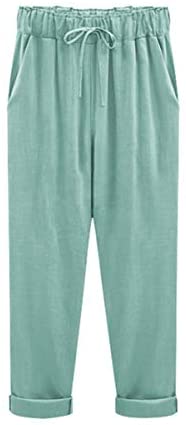 Women's Casual Summer Cotton Linen Pants Classic Drawstring High Waist Trousers