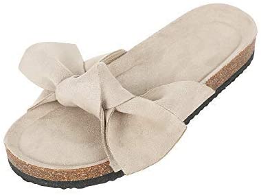 Ruanyu Womens Flat Slide Sandals Open Toe Bowknot Espadrille Slip On Comfortable Cork Sandals