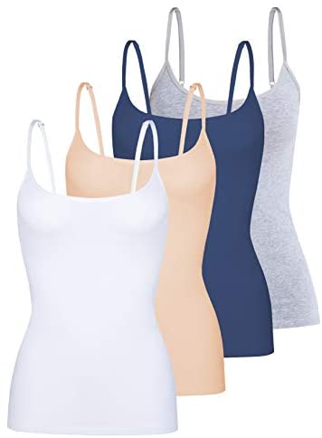 Women's 4-Pack Slim-Fit Camisoles Cotton Adjustable Spaghetti Strap Top Underwear