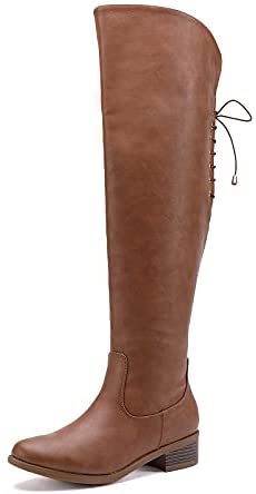 EETTARO Women's Over The Knee Boot Fashion Lace Up Tight High Boots Side Zip Block Heel Riding Booties