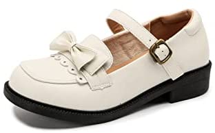 KANGFEINI Sweet Mary Jane Kawaii Bow Princess Shoes jk Round Head Low Heel Ankle Strap Role-Playing Shoes