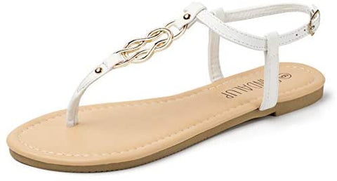 SANDALUP Thong Flat Sandals with Ring Metal Buckle for Women Summer