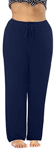 Women's Plus Size Comfy Stretch Long Pajama Pants Drawstring Sleep Lounge Pants
