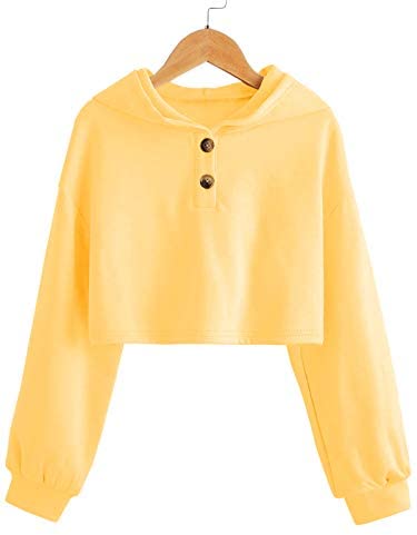 GAMISOTE Kids Girls Crop Tops Hoodie Button Up Casual Loose Active Short Pullover Sweatshirt