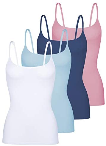 Women's 4-Pack Slim-Fit Camisoles Cotton Adjustable Spaghetti Strap Top Underwear