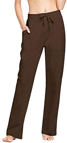 Womens Cotton Sweatpants Workout Yoga Straight Leg Leggings Lightweight Loose Fit Pajama Pants with Pockets