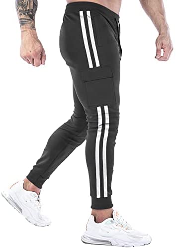 elselect Men's Joggers Cargo Pants Casual Sport Athletic Sweatpants Gym Workout Track Pant with Stripes