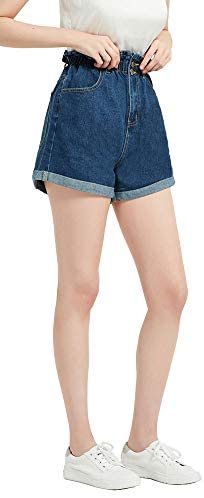 Plaid&Plain Women's High Waisted Denim Shorts Rolled Blue Jean Shorts