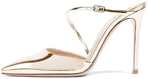 Women Chic Pointy Toe Mules Stiletto High Heels Sandals Strappy Slide Dress Party Wedding Shoes with Buckle Size 4-15 US