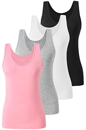 Xelky Womens 4 Pack Tank Tops V Neck Undershirt Lightweight Plain Sleeveless Shirts Stretch Basic Wide Strap Tanks(S-XXL)