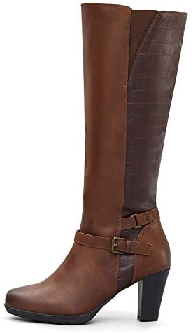 mysoft Womens Knee High Boots Wide Calf Chunky Heel Boots with Zipper