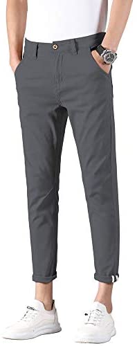 Men's Slim Fit Khaki Pants Stretch Cropped Chino Skinny Pants