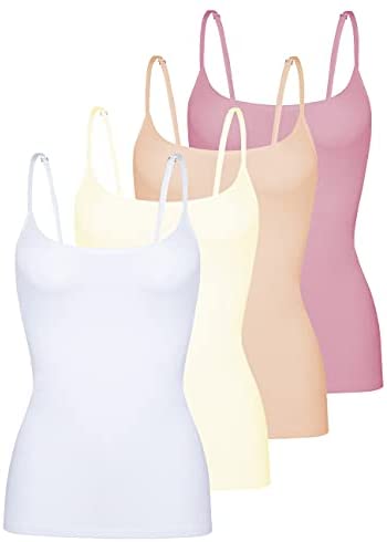 Women's 4-Pack Slim-Fit Camisoles Cotton Adjustable Spaghetti Strap Top Underwear