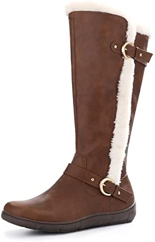 mysoft Women's Winter Knee High Boots Faux Fur Lined Zipper Tall Flat Boots