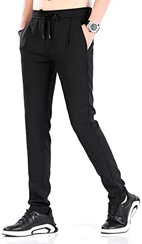 Plaid&Plain Men’s Linen Like Seersucker Pants Slim Fit Beach Pants with Drawstring