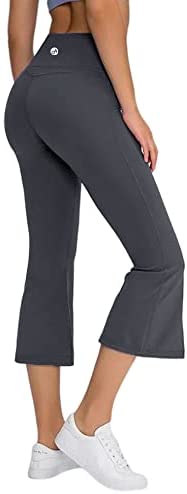 Women's High Waisted Capri Yoga Pants Workout Bootleg Tummy Control Split Hem Wide Leg Flare Crop Leggings