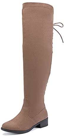 EETTARO Women's Over The Knee Boot Fashion Lace Up Tight High Boots Side Zip Block Heel Riding Booties