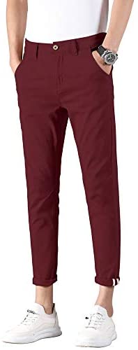 Men's Slim Fit Khaki Pants Stretch Cropped Chino Skinny Pants