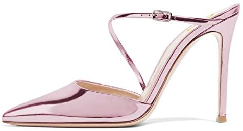 Women Chic Pointy Toe Mules Stiletto High Heels Sandals Strappy Slide Dress Party Wedding Shoes with Buckle Size 4-15 US