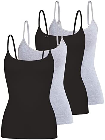 Women's 4-Pack Slim-Fit Camisoles Cotton Adjustable Spaghetti Strap Top Underwear