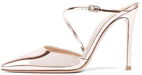 Women Chic Pointy Toe Mules Stiletto High Heels Sandals Strappy Slide Dress Party Wedding Shoes with Buckle Size 4-15 US