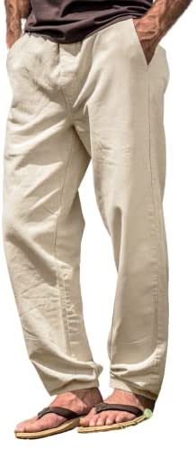Mens Elastic Waist Long Pants Classic Casual Lightweight Stretchy with Pockets