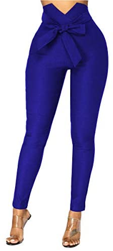 Women's Fashion Paper Bag Waist Pants Casual Bowknot High Waist Long Trousers