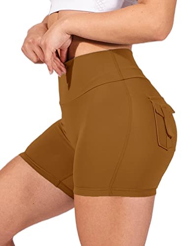 Womens High Waist Yoga Shorts Butt Lifting Breathable Workout Running Shorts with Pockets