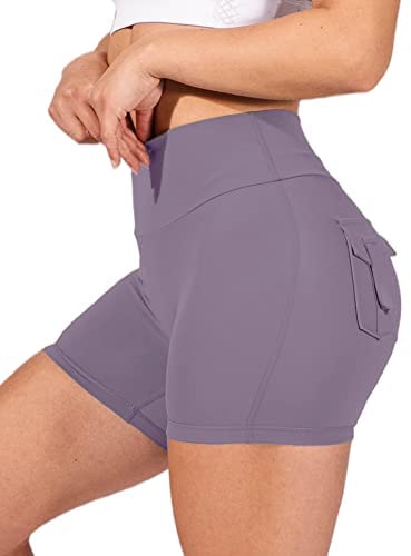 Womens High Waist Yoga Shorts Butt Lifting Breathable Workout Running Shorts with Pockets