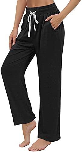Womens Yoga Pants Comfy Wide Leg Drawstring Loose Straight Lounge Running Workout Pants with Pockets