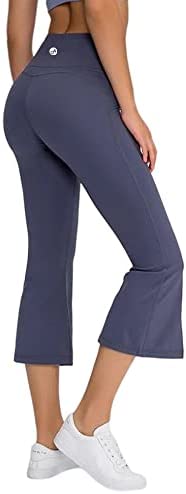 Women's High Waisted Capri Yoga Pants Workout Bootleg Tummy Control Split Hem Wide Leg Flare Crop Leggings