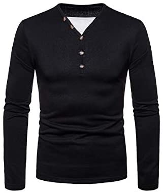 Men's Fashion V Neck Henley Shirt Winter Warm Fleece Lined Long Sleeve T-Shirt