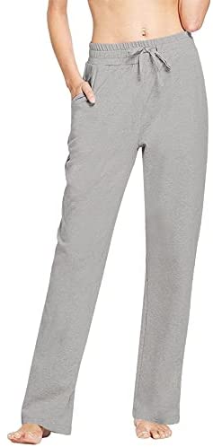 Womens Cotton Sweatpants Workout Yoga Straight Leg Leggings Lightweight Loose Fit Pajama Pants with Pockets