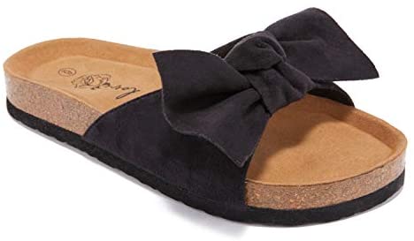 Ruanyu Womens Flat Slide Sandals Open Toe Bowknot Espadrille Slip On Comfortable Cork Sandals