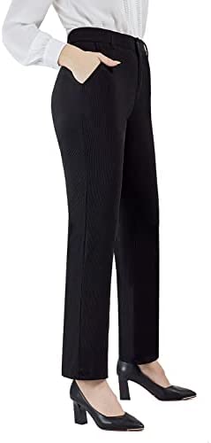 Women’s Bootcut Pull-On Dress Pants Office Business Casual Yoga Work Pants with Key Pocket Straight Leg