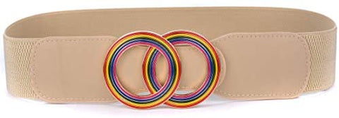 Beltox Women’s Elastic Stretch Wide Waist Belts w Double Rings Gold/Silver Buckle …